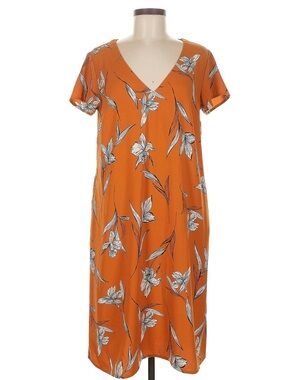 A New Day Mustard Yellow Floral Print Dress Size Medium